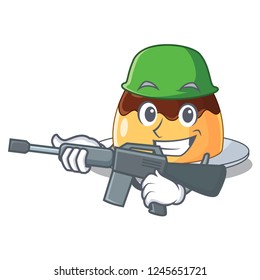 Army delicious chocolate pudding with on cartoon