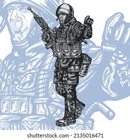 Army detail line art tattoo vector