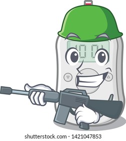 Army diabetes check machine in character shape