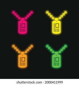 Army Dog Tag four color glowing neon vector icon