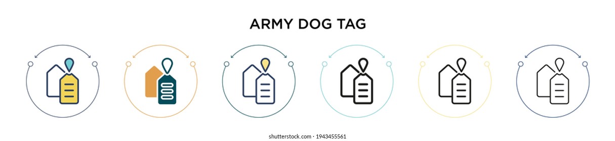 Army dog tag icon in filled, thin line, outline and stroke style. Vector illustration of two colored and black army dog tag vector icons designs can be used for mobile, ui, web