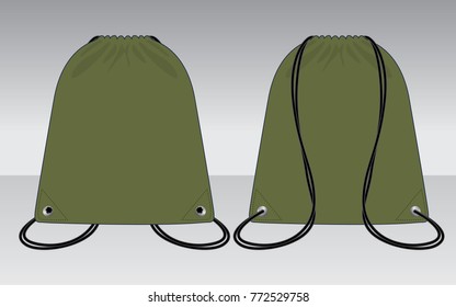 Army Drawstring Bag Vector For Template.Front And Back Views.