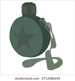 Botella de bebida del ejército. Matraz de bebida para soldados y oficiales, elemento de camping. Ejército, concepto de equipo
