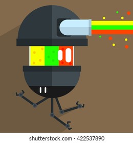 Army Drone Robot Character Portrait Icon In Weird Graphic Flat Vector Style On Bright Color Background
