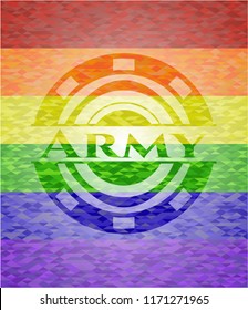 Army emblem on mosaic background with the colors of the LGBT flag