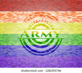 Army emblem on mosaic background with the colors of the LGBT flag