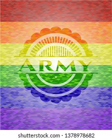 Army emblem on mosaic background with the colors of the LGBT flag