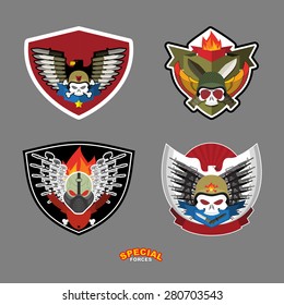 Army emblem set. Skull and guns. Vector illustration.