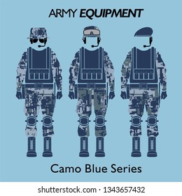 Army Equipment Icon Camo Blue Vector