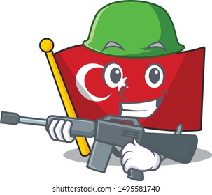 Army flag turkey character on shaped cartoon