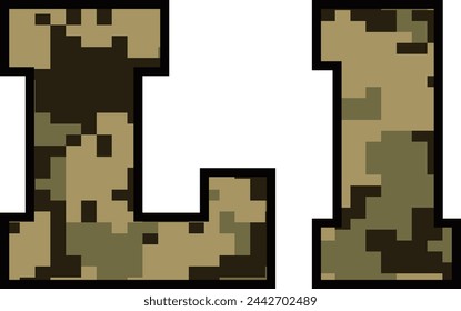 Army font, vector camo alphabet, navy design letter, military abc

