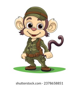 Army funky monkey. Colorful design with white background. Cartoon vector illustration with outline. Isolated white background for t-shirt, poster, clothing, merch, apparel, and another decoration