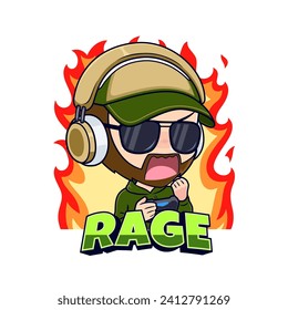 Army gamer guy angry emotion cartoon character mascot logo vector