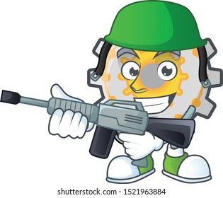 Army gear machine cartoon character mascot style