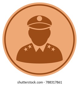 Army General bronze coin icon. Vector style is a copper flat coin symbol.