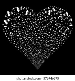 Army General fireworks with heart shape. Vector illustration style is flat white iconic symbols on a black background. Object stream created from confetti pictograms.