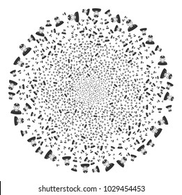 Army General fireworks spheric cluster. Object pattern made from scattered army general pictograms as burst cluster. Vector illustration style is flat iconic symbols.
