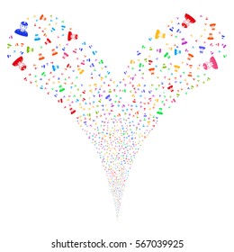 Army General fireworks stream. Vector illustration style is flat bright multicolored iconic symbols on a white background. Object double fountain done from random symbols.