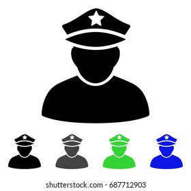Army General flat vector pictograph. Colored army general gray, black, blue, green icon variants. Flat icon style for application design.