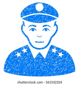 Army General grainy textured icon for overlay watermark stamps. Flat symbol with unclean texture. Dotted vector blue ink rubber seal stamp with grunge design on a white background.
