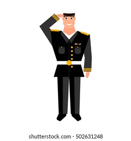 Army general with hand gesture saluting. Military man. Happy veterans day design element. Cartoon style.