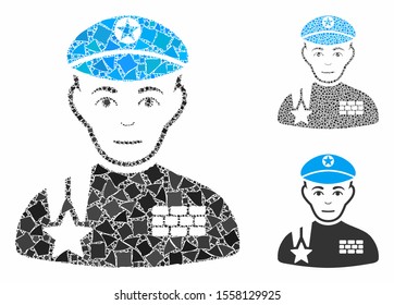 Army general mosaic of trembly elements in different sizes and color hues, based on army general icon. Vector trembly elements are united into collage. Army general icons collage with dotted pattern.