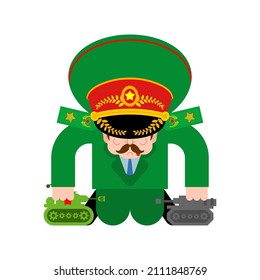 Army General Plays Toy Tanks. vector illustration