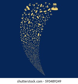 Army General random fireworks stream. Vector illustration style is flat yellow iconic symbols on a blue background. Object fountain combined from scattered icons.