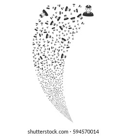 Army General random fireworks stream. Vector illustration style is flat gray iconic symbols on a white background. Object fountain organized from scattered pictographs.