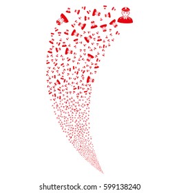 Army General random fireworks stream. Vector illustration style is flat red iconic symbols on a white background. Object fountain done from scattered pictograms.