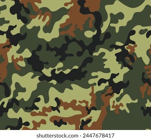
Army green camouflage background, military fabric texture, seamless vector pattern