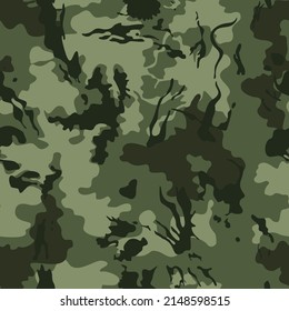 
Army green camouflage, military uniform texture, modern seamless vector background.