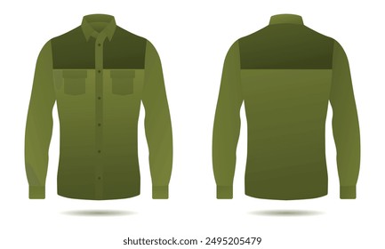 Army green long sleeve button down shirt mockup front and back view