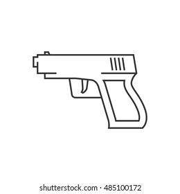 Army gun icon in thin outline style. Pistol automatic police justice crime trigger protection
