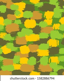 Army Hand drawn doodle pattern seamless. Military Abstract modern trendy background. Green protective vector texture 