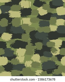 Army Hand drawn doodle pattern seamless. Military Abstract modern trendy background. Green protective vector texture 