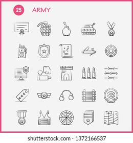 Army Hand Drawn Icons Set For Infographics, Mobile UX/UI Kit And Print Design. Include: Monitor, Badge, Enforcement, Law, Army, Barbed Wire, French, Icon Set - Vector