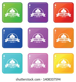 Army hat icons set 9 color collection isolated on white for any design