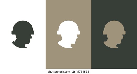 Army head with helmet silhouette black icon logo soldier military graphic