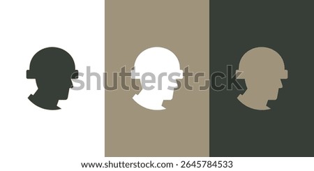 Army head with helmet silhouette black icon logo soldier military graphic