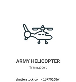 Icono vectorial de contorno del helicóptero del ejército. Icono de helicóptero del ejército negro de línea delgada, ilustración de elemento simple vector plano del concepto de transporte editable trazo aislado sobre fondo blanco