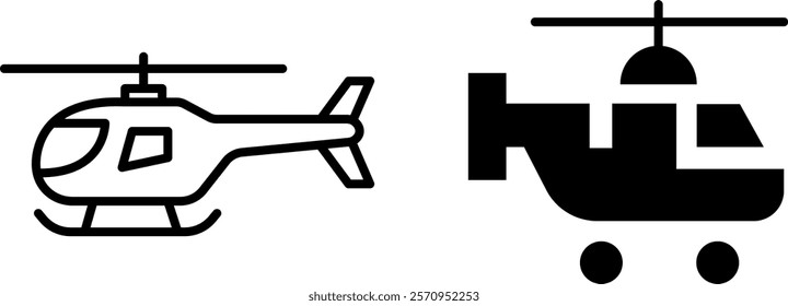 "Army Helicopter Vector Icon Set – Military Aviation and Transport Symbols"