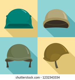 Army Helmet Icon Set. Flat Set Of Army Helmet Vector Icons For Web Design