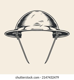 Emblema monocromo de casco antiguo del ejército M1917 para la cabeza de la WWI elemento de soldado uniforme que sirve en la ilustración vectorial de las fuerzas armadas de los Estados Unidos