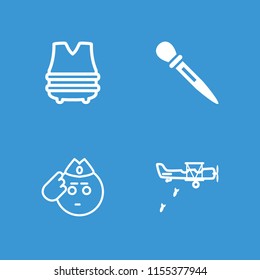 Army icon. collection of 4 army filled and outline icons such as soldier emot, bulletproof vest, military plane. editable army icons for web and mobile.