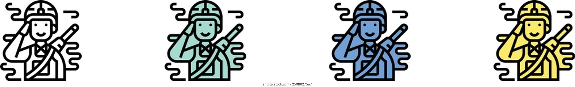 army icon. Outline, Green, Blue and Yellow Style Design Isolated On White Background
