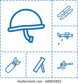 Army icon. set of 6 army outline icons such as sawing, rocket bomb, cannon, war helmet