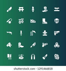 army icon set. Collection of 25 filled army icons included Knifes, Knife, Nunchaku, Submarine, Knives, Gun, Boots, Force, Weapon, Arsenal, Boot, Missile, Weapons, Katana
