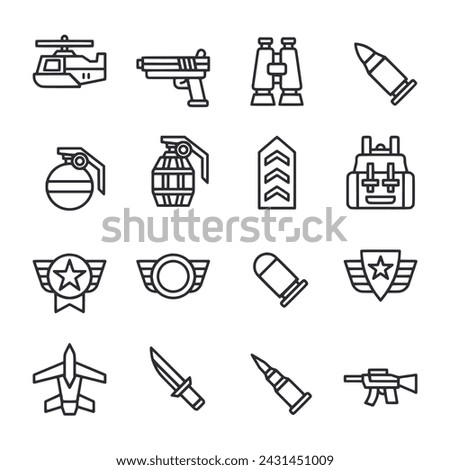 Army icon set isolated on white