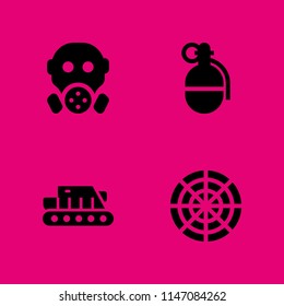 army icon set. radar, tank and gas mask vector icon for graphic design and web